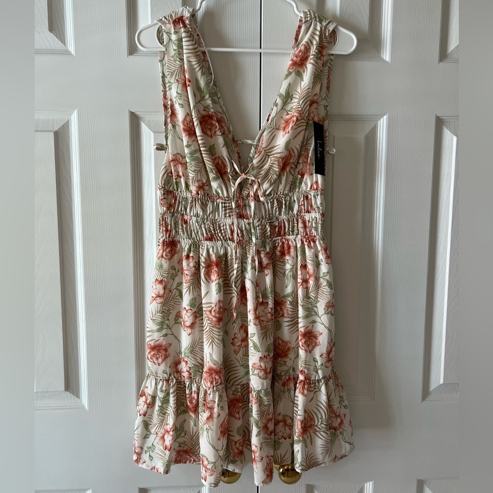 Lulu's Floral Mini Dress in Cream and Pink